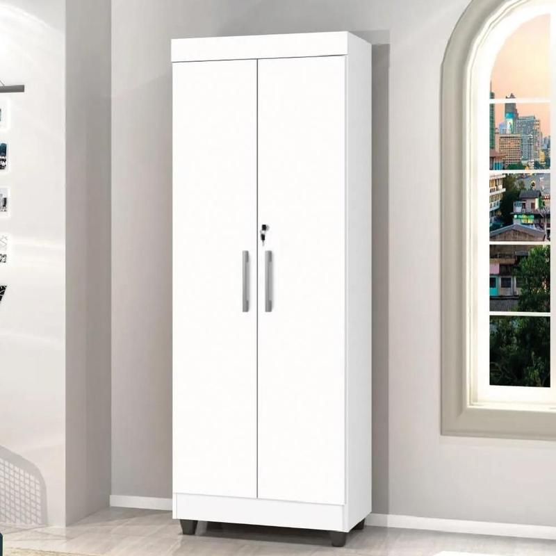 Armário Multiuso Lavanderia Com Chave 2 Portas 1,80m Texas Branco